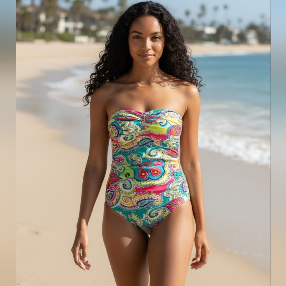 ANNE COLE SIGNATURE Colorful Paisley Women's Swimsuit SIZE 8